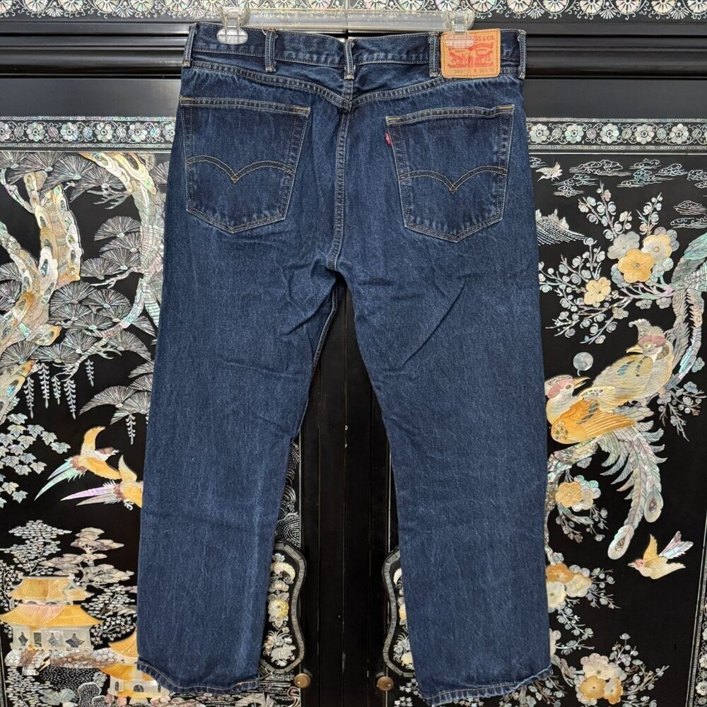 Levis 505 Straight Leg Dark Wash Denim Jeans Medium Blue 38x30 - Picture 4 of 14